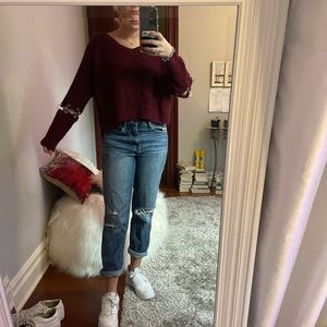 LF Burgundy Ribbed Disassembled Ring Sweater